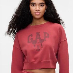 GAP Women's Brick Red Mickey Mouse Cropped Sweatshirt